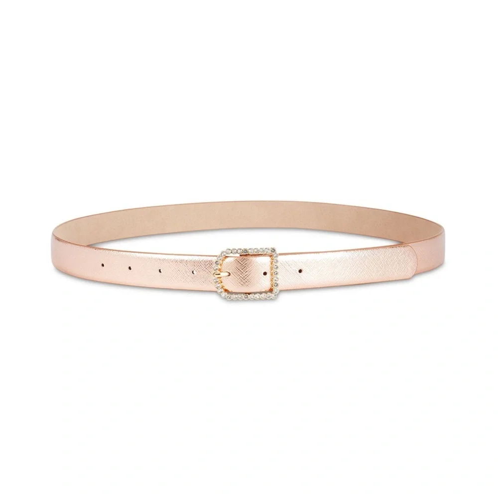 INC International Concepts Women’s Rhinestone-Buckle Belt, Gold, Medium
